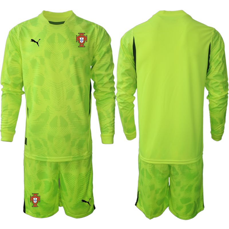 Men 2025-2026 Season Portugal Fluorescent green long sleeve goalkeeper Blank Soccer Jersey